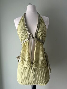 Light Green Crochet Halter Swim Cover-Up